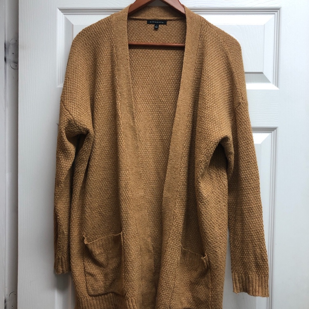 Staccato Large Open-Front Pocketed Cardigan Sweater - Camel